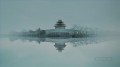 Historia china del Palacio Yanxi con paisaje de pájaros grullas blancas